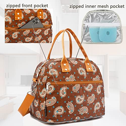 FlowFly Insulated Lunch Bag With Shoulder Strap for Women, Men, and Kids, Large and Reusable, Handle, Freezable Work and School Travel Tote and Meal Prep Organizer,Cashew
