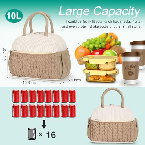 Coobiiya Lunch Box Lunch Bag for Women Men,Reusable Cute Lunch Pail bag,Leakproof,Insulated LunchBox Tote Compact 10L, Cooler Lunch Container for Work Travel Office