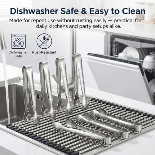 Mini Serving Tongs Set of 6, 4.25" Stainless Steel Sugar Cube Tongs Silver