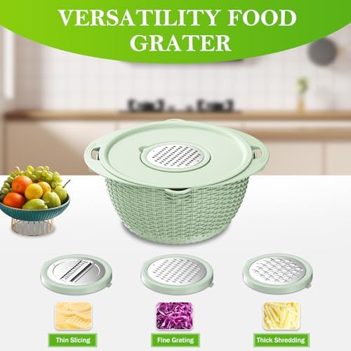 4 in 1 Colander with Bowl Set, Food Strainers and Colanders, Colander for Kitchen, Pasta Strainer, Fruit Washing Bowl, Kitchen Essentials Strainer Basket Bowl, Green, Christmas & New Year Gifts