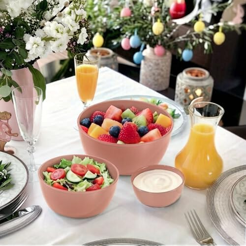 4-Piece Classic Plastic Prep Bowls with Lids, Nesting Plastic Small Mixing Bowl Set for Mixing, Baking, Prepping, Cooking and Serving Food, Microwave and Dishwasher Safe (Light pink)
