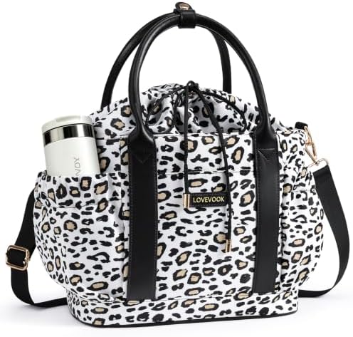 LOVEVOOK Drawstring Insulated Lunch Bag Women,Adult Lunch Box,Leopard Print