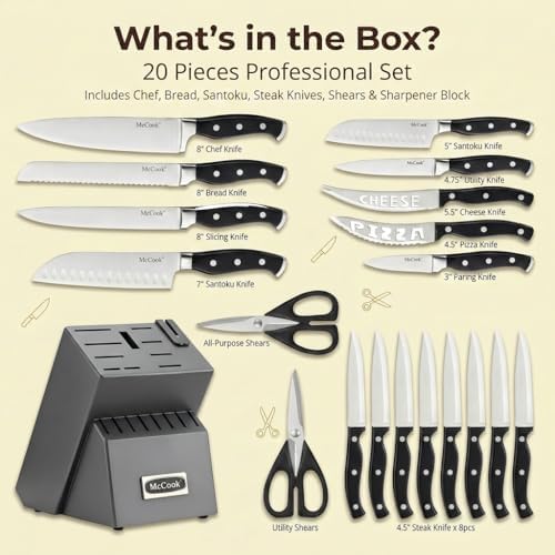 McCook Knife Set Sharp Kitchen Knife Block Set w Built-in Sharpener