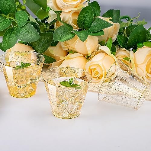 I00000 200 Pcs Gold Plastic Cups, 9 oz Disposable Gold Glitter Cups