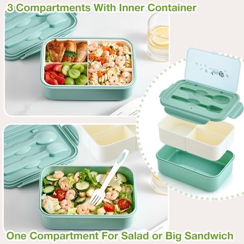 Mfacoy® 3 Pack Bento Boxes for Adults/Kids, 1100 ML Bento Lunch Box With Spoon & Fork, Lunch Box Containers, Bento Box for Dining Out, Work, Picnic, BPA-Free, Microwave & Dishwasher Safe