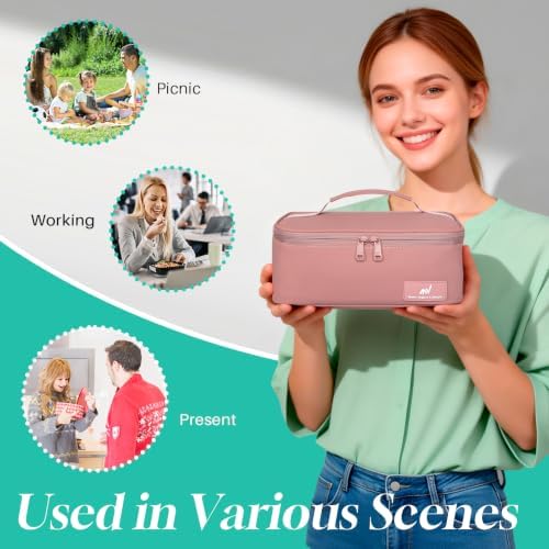NOL Natural Organic Lifestyle Insulated Lunch Bag for Adults –Compact Cooler Lunch Box with Food-Grade Lining, Waterproof Lunch Bag for Work, Travel | Portable Thermal Meal Tote with Handle,Dark pink