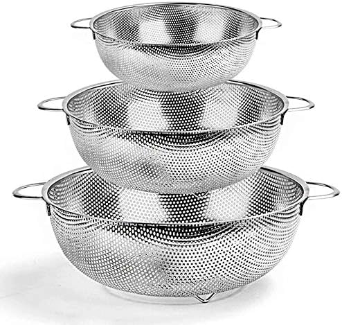 TeamFar Colander Set of 3, Stainless Steel Perforated Colander Strainer
