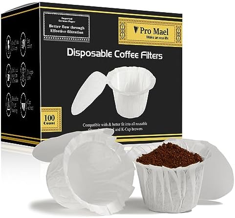 Pro Mael 100 Disposable K Cup Paper Filters for Keurig 1.0&2.0, White
