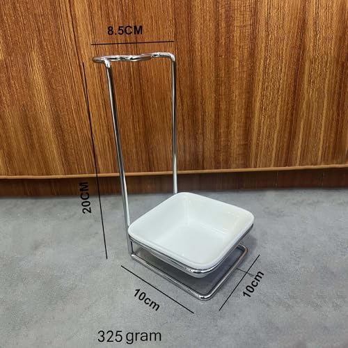 Steel Upright Ladle Holder Square White Ceramic Bowl Spoon Rest