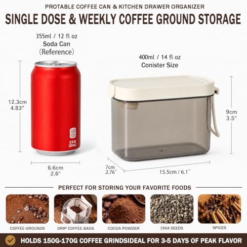 Airtight Coffee Canister with Scoop, 14oz Food Storage Container