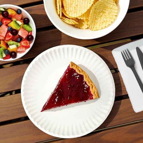Amazon Basics 9" Uncoated White Paper Plates, Microwave Safe, Commercially Compostable, 1200 Count (Pack of 12)