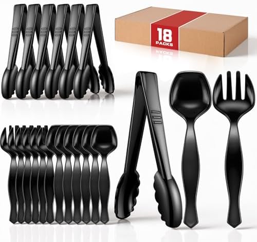 Mwellewm Plastic Serving Utensils Set Disposable Tongs Spoons for Buffet