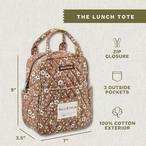 Bella Taylor Lunch Tote, Quilted Lunch Bag, Vintage Vine Brown