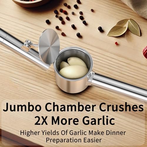 5-in-1 Stainless Steel Garlic Press Set with Jumbo Chamber & Mincer - Heavy Duty Rustproof Garlic Crusher with Ergonomic Handle, Dishwasher Safe, Easy Squeeze Design for Ginger, Nuts, Herbs