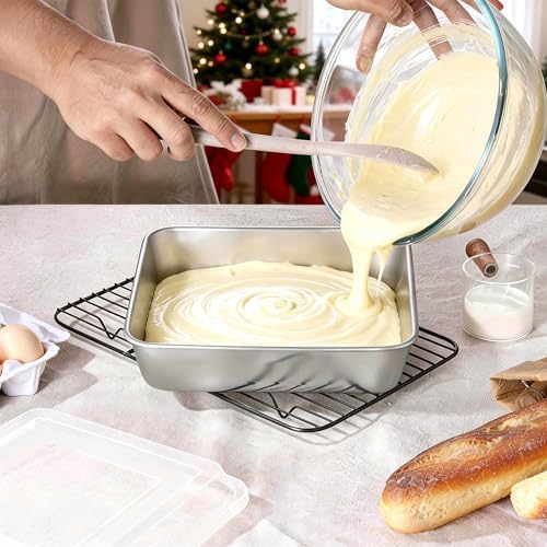 LIANYU 9 Inch Baking Pan Set with Lid, Square Cake Pan for Lasagna Brownie