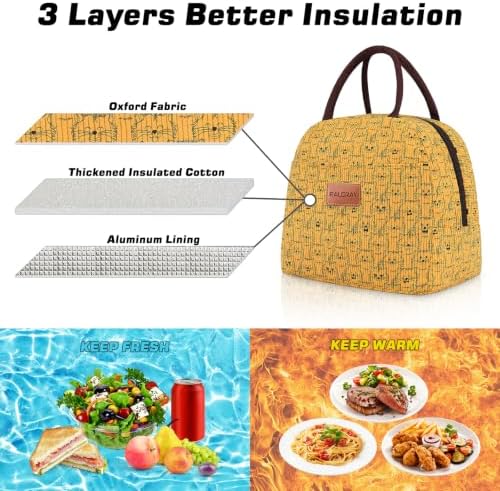 BALORAY Lunch Bag for Women Men Adult Lunch Box (Corduroy Yellow Cat), M