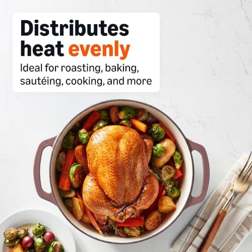 Amazon Basics Cast Iron Dutch Oven Pot with Lid, Enameled, Dual Handles, Heavy-Duty, Large, 7.3-quart, Clay
