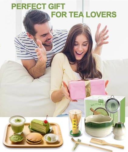 JBER Matcha Set, 7PCS Ceramic Matcha Whisk Set for Matcha Tea Ceremony