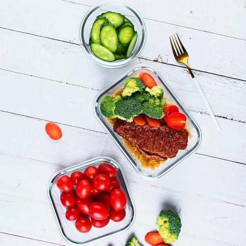 FAWLES 12 Pack Glass Meal Prep Containers with Airtight Lids, Leak-Proof Food Storage Containers, Dishwasher/Microwave/Oven/Freezer Safe Glass Containers for Lunch, Leftovers, to Go (Grey)