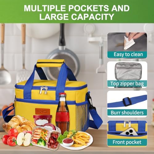 iknoe Insulated Lunch Bag, Foldable 8.5L Cooler Bag for Men & Women, Lunch Box