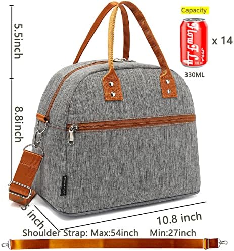 FlowFly Insulated Lunch Bag With Shoulder Strap for Women, Men, and Kids, Large and Reusable, Handle, Freezable Work and School Travel Tote and Meal Prep Organizer,Grey