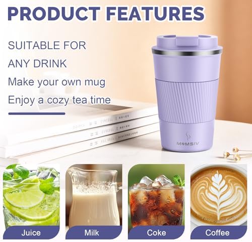MOMSIV 12oz Travel Coffee Mug, Insulated Coffee Cup with Leakproof Lid