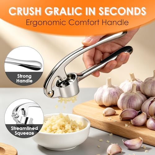 TACGEA Garlic Press Set, Heavy Duty Garlic Mincer Tool with Peeler & Brush
