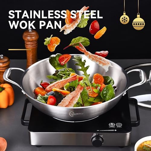 LOLYKITCH 14.5-Inch Stainless Steel Wok | Jumbo Cooker | Dual Handles