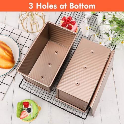 Beasea Pullman Loaf Pan with Lid, 2 Pack 1 lb Non-Stick Bread Loaf Pans Carbon Steel Bread Toast Box with Cover for Homemade Bakeware Bread Toast Oven Baking - Rose Gold