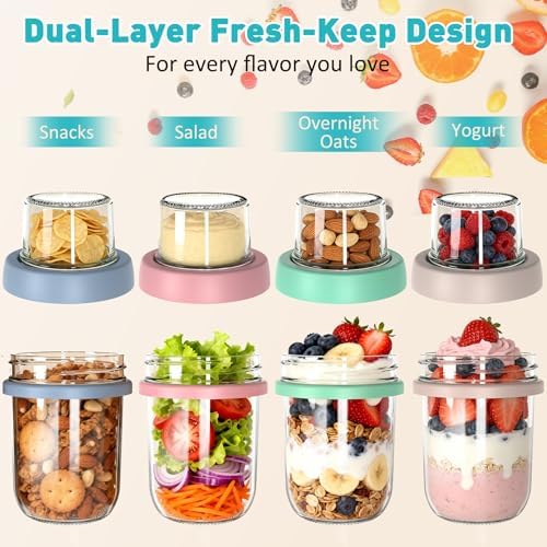 4 Pack 20 oz Overnight Oats Containers with Lids and Spoons, Glass