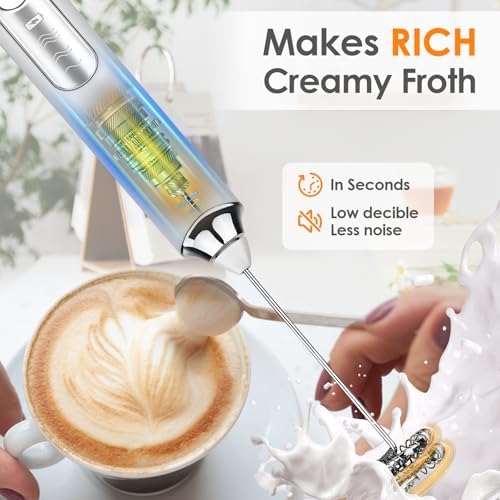 Milk Frother Handheld, Rechargeable Coffee Frother Wand, Drink Mixer, White