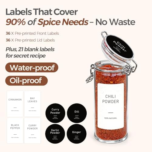 ComSaf Small Glass Spice Jars with Airtight Lids 4 oz 12 Pack with Labels