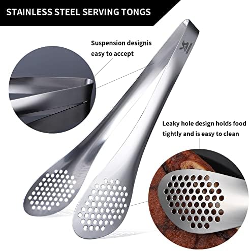 MSY BIGSUNNY 11Inch Kitchen Cooking Food Tongs Stainless Steel Buffet Tongs (silver, 2 pack)