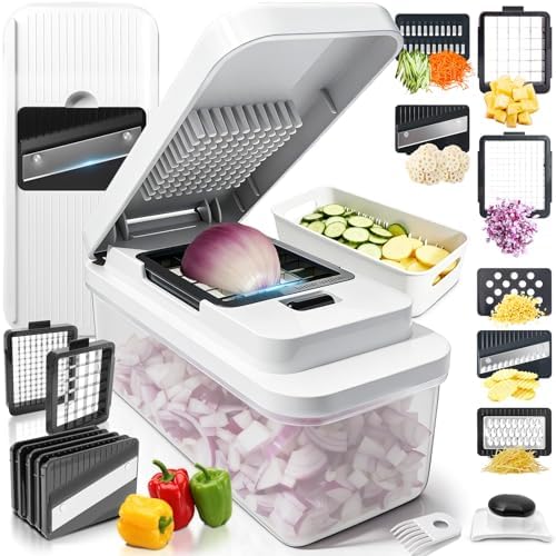 Mandolin Slicer for Kitchen, Hand Safe Vegetable Shredder with 7 Blades