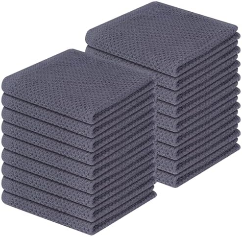 Homaxy 100% Cotton Waffle Weave Kitchen Dish Cloths 18-Pack, Dark Grey