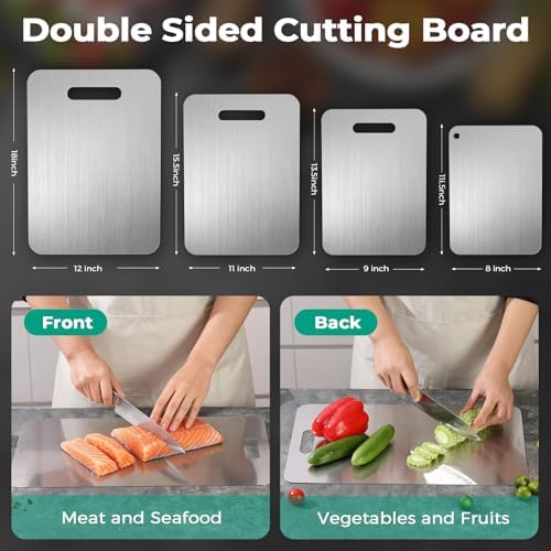 Katori Titanium Cutting Board - Upgraded 100% Pure Titanium Cutting Boards for Kitchen Non Toxic, Double Sided Food Grade Hygiene Non Moldy Dishwasher Safe Meat Fruit Metal Board (2PC S+L)