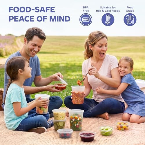 GUSTO 8 oz Plastic Deli Containers with Lids [48 Sets] Food Storage