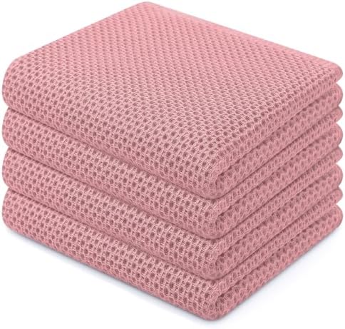 Homaxy 100% Cotton Waffle Weave Kitchen Dish Towels 4-Pack, Dried Rose