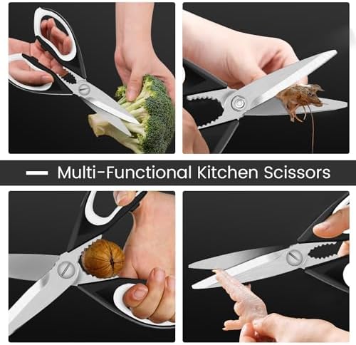 1 Pack Sharp Kitchen Scissors Set with Magnetic Holder, White