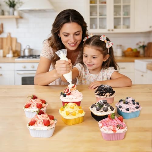 100 Pcs Mini Cake Pans with Lids, 10oz Square Aluminum Foil Brownie Baking Cups, Dessert Cupcake Cups with lids, Disposable Loaf Pans Cupcake for Wedding Birthday Party (Red)