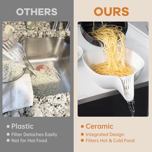 NiHome Multifunctional Ceramic Food Strainer with Integrated Drain Spout, Large Capacity Colander Bowl for Vegetables, Fruits, Pasta & More, Heat-Resistant, Crack-Proof, Easy to Clean, Dishwasher-Safe