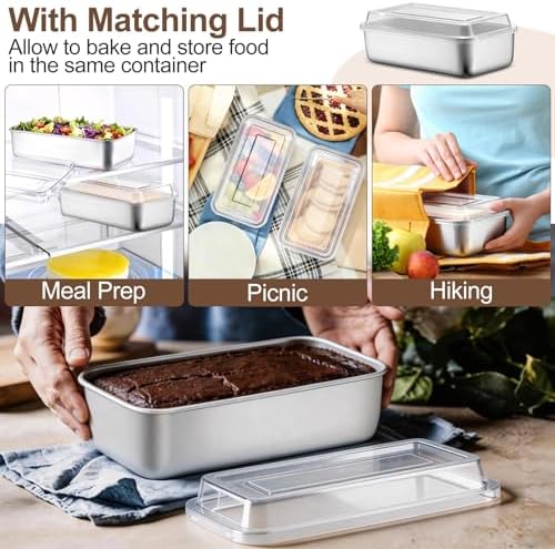 TeamFar Loaf Pan for Baking Bread, 9 x 5 Inch Bread Pan with Lid, Set of 2