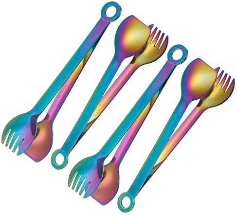 MSY BIGSUNNY Multicolor Small Serving Tongs - 6 Inches Premium Stainless Steel Appetizer Tongs, Set of 4