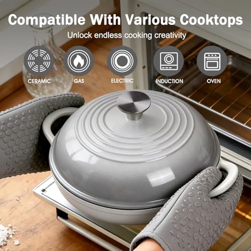 6QT Enameled Cast Iron Round Bread Oven, Sourdough Dutch Oven, Gray