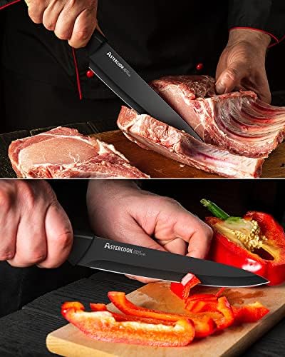 Astercook 15 Pieces Kitchen Knife Block Set with Sharpener, Black