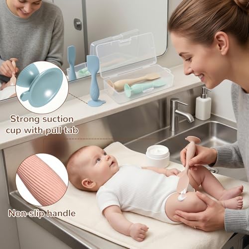 4-Pack Diaper Cream Spatula Set & Case, Ergonomic Baby Butt Paste Spatula