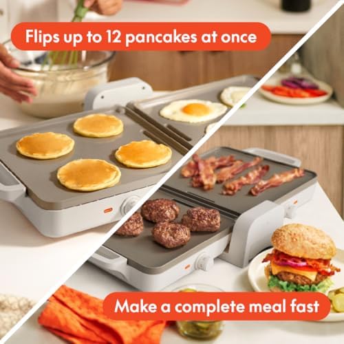 bella 10"x20" Fold and Store Griddle, Non-Toxic, Ceramic Coating, Oatmilk