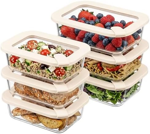 Urban Green Glass Food Storage Containers with Glass Lids, Microwave Safe Food Container Set, Aitight Meal Prep Container Set, LeakProof, 100% Plastic Free, 6 Pack