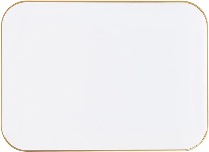 Plasticpro Plastic Serving Trays - RectangleWhite Serving Platters with Gold Rim 8''X11'' Disposable Party DishPack of 2