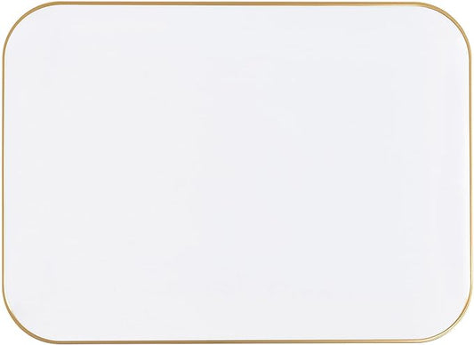 Plasticpro Plastic Serving Trays - RectangleWhite Serving Platters with Gold Rim 8''X11'' Disposable Party DishPack of 2